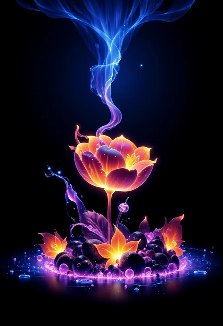 fire flower in a glass ball, space in the background.
 <lora:FLUX_Bioluminescent_Concept:1> bo-bioluminescent 
<lora:Dark Cinematic:1> DRK 
<lora:DarksunRiddV4:1>
 <lora:FL-bailing-24-0906Fire Spirit:1> bailing_fire