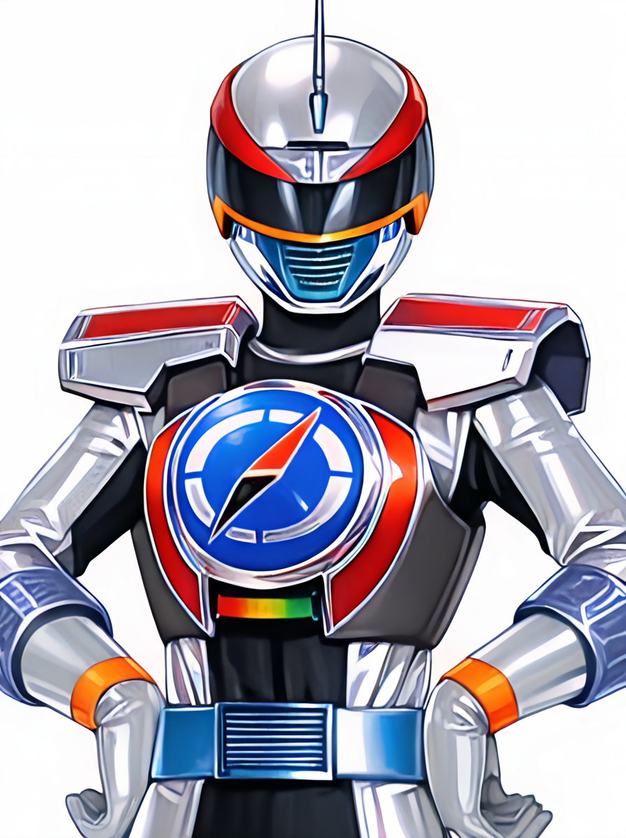 masterpiece, best quality, amazing quality, very aesthetic, absurdres, newest, anime screenshot,   <lora:GoGo_Sentai_Boukenger_CharacterPack:1>tectosilver, robot, solo, tectsilv helmet, tectsilv armor, tectsilv bodysuit, tectsilv belt, tectsilv gloves, ,simple background, , white background, upper body, looking at viewer,  hands on own hips,