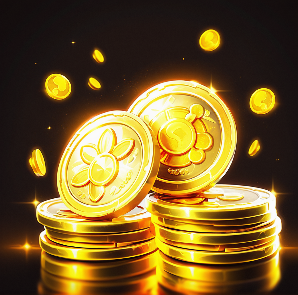 Digital game illustration, gold coins, treasure, currency, shiny, glowing, sparkles, wealth, stacked, mysterious symbol, orange light, warm color tone, digital illustration, game asset, high-resolution, close-up, wealth concept ,<lora:æ¸¸æ-000002:0.6>