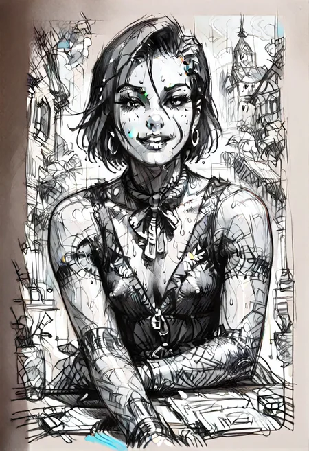 core_9_up , score_8_up , score_9 , score_8 , , 2d, 2D , , , background = Kamehouse, Expressiveh, (( monochrome, sketch, raw sketch lineart )),
Smile ,
, realistic, photorealistic , sweat ,
android 18, , , , , core_9_up , score_8_up , score_9 , score_8 , , 2d, 2D , , ,, , , , ,masterpiece , intricate details ,, realistic, photorealistic, shiny clothes, , ,