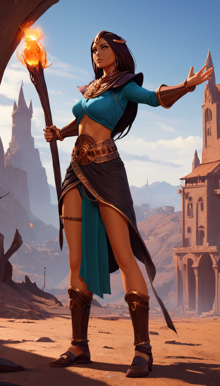 concept art Cinematic scene, hero view, d2s sorceress <lora:diablo_2_sorceress_xl_v1:1>, action pose, detailed background, masterpiece, best quality, high quality, highres, absurdres . digital artwork, illustrative, painterly, matte painting, highly detailed