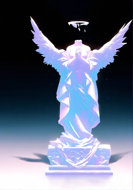 rella,(tidsean:0.9),[(vaporwave:0.8),wanke:betabeet:10],colorful,solo,1girl, full body,praying,standing,(stone carving,statue:1.2), angel,wings,broken halo,gradient background,(headless:1.2), light and shadow, ,[:film grain:20], masterpiece,best quality,year 2024,newest,highres,absurdres,very Aesthetic