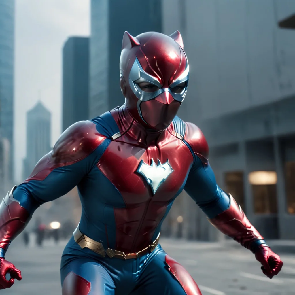 <lora:SDXL_Superhero:1> SupHerSup, Dynamic Action Shot of beauty, superhero , in Cetacean Blue and Dark Red suit ,domino mask,city <lora:PerfectEyesXL:0.8> perfecteyes,<lora:add-detail-xl:0.8>,<lora:xl_more_art-full_v1:0.5> 4k, UHD, ultrarealistic photo, full body shot,