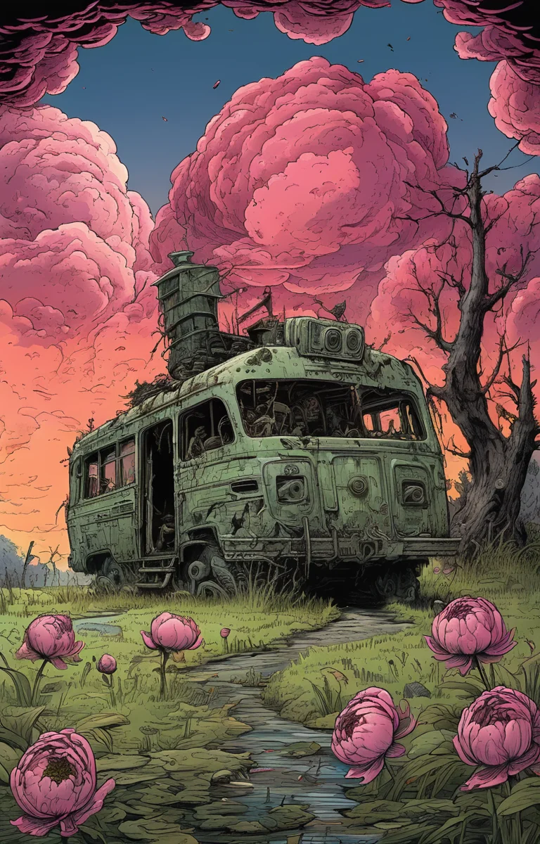 masterpiece,best quality,<lora:tbh279-sdxl:0.9>,illustration,style of Rob Rogers decaying peonies