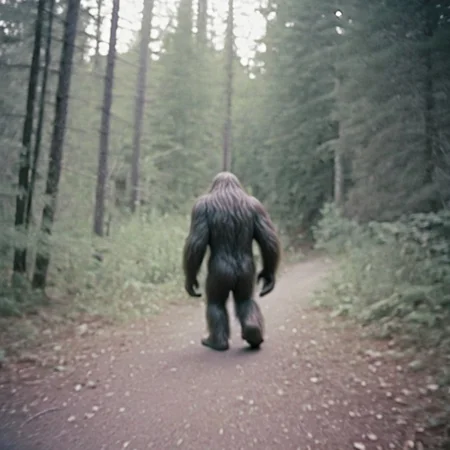 (olddigitalcamera, raw, light leak, film grain, jpeg artifacts, low res, low quality):2, sasquatch, bigfoot, walking through the woods in the distance, blurry, grainy