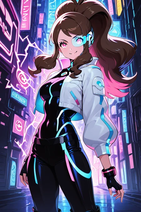 score_9, score_8_up, score_8, medium breasts, (curvy), cute, eyelashes, ,,, , zzHildaLuxCitron, pink eyes, brown hair, high ponytail, long hair, multicolored hair, pink hair, ponytail, sidelocks, white jacket, long sleeves, shiny, pants, black gloves, cyberpunk, scouter, <lora:HildaLuxVoltPDXL:1>, , BREAK, <lora:Afrobull_PDXL_v5:0.8>, ,,, BREAK, smile, looking at viewer, closed mouth, cowboy shot, ,,, embedding:zPDXL, Expressiveh, ,,, <lora:SDXLFaeTastic2400:0.5>, <lora:Expressive_H-000001:0.4>,
