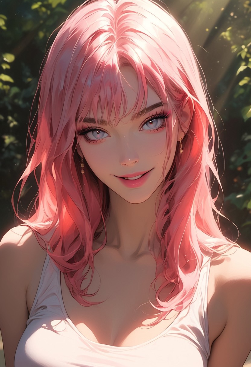 masterpiece,best quality, highly detailed, score_9, score_8_up, score_7_up, score_6_up, source_cartoon,
 BREAK
1MILF, slim waist, large natural breasts with slight sagging, braless, tanned skin, light makeup (glossy pink lips, soft eyeliner, defined eyebrows), long red hair, wavy strands, tight tank top, denim shorts, playful expression, looking at viewer with a smile, extreme close-up on face and upper body, suburban setting, bright lighting, rich details, soft shadows, intense focus, raw power dynamics
 BREAK
dynamic light, warm_light, vibrant colors warm_colors, soft focus, high contrast, textured surfaces, depth of field, golden hour lighting, dramatic shadows, rich details, nature-inspired color palette, playful composition.