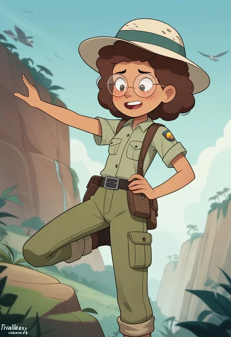 score_9, score_8, score_7, score_6,
triplevexx, 1girl,
Character Description: A young woman with curly red hair and freckles, wearing round glasses.
Outfit: A rugged, earth-toned cargo outfit, complete with a utility belt and a wide-brimmed hat.
Action: She is climbing a rocky cliff, reaching for a hidden treasure chest.
Background: A breathtaking view of a lush jungle, with cascading waterfalls and exotic birds flying overhead.