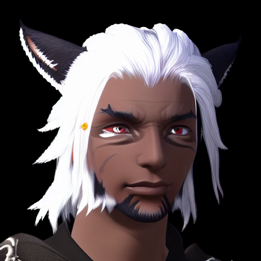 face_2_xiv, catboy, solo, animal ears, dark skin, 1boy, face_2_xiv, dark-skinned male, male focus, dreadlocks, facial hair, cat ears, white hair, beard, portrait, braid, facial mark, white eyes, closed mouth, miqo'te, ffxiv, 3d