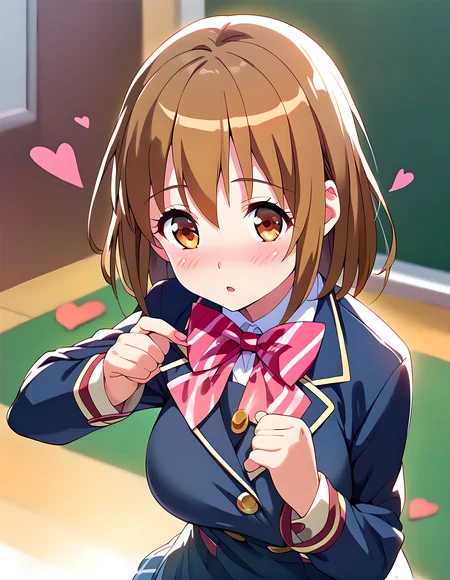 <lora:pony_xl_amane:0.8>,amane,score_9,score_8_up,score_7_up,source_anime,1girl,cowboy_shot,school_uniform,:d,blush,heart shape effect,eyes in the shape of a heart,i'm looking down,upper eyes,front view,looking_at_viewer,looking in love,