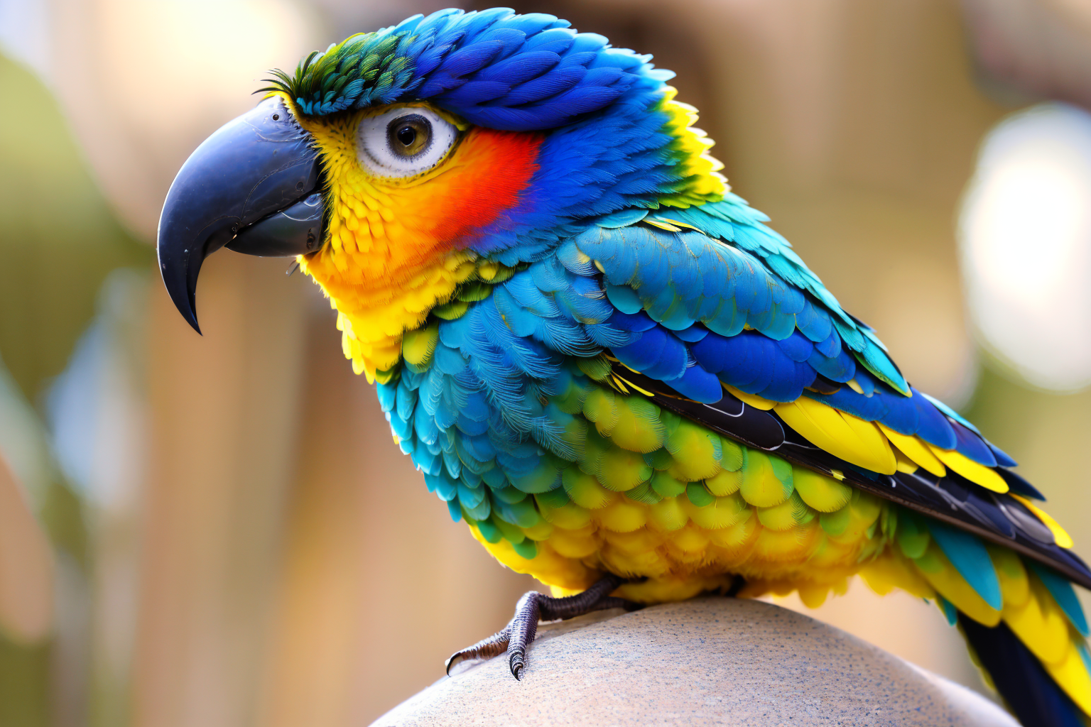 (masterpiece, best quality:1.2), ultra-detailed, Yellow, blue, and green bird, (realistic:1.5), <lora:EdobBirds_v1.0:1>