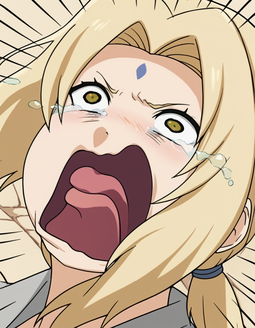 score_9, score_8_up, score_7_up, source_anime, <lora:tsunade-s2-ponyxl-lora-nochekaiser:1>, tsunade, blonde hair, yellow hair, facial mark, forehead mark, long hair, makeup, mature female, brown eyes, parted bangs, twintails, low twintails, large breasts,, <lora:crying-aqua-ponyxl-lora-nochekaiser:1> crying aqua, crying aqua (meme), screaming, crying, crying with eyes open, tears, tongue, open mouth,, ,