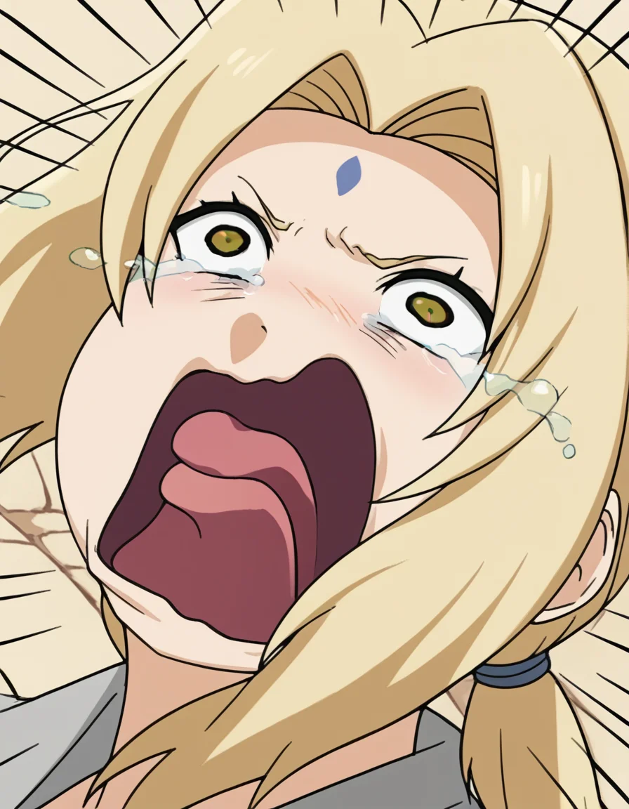 score_9, score_8_up, score_7_up, source_anime, <lora:tsunade-s2-ponyxl-lora-nochekaiser:1>, tsunade, blonde hair, yellow hair, facial mark, forehead mark, long hair, makeup, mature female, brown eyes, parted bangs, twintails, low twintails, large breasts,, <lora:crying-aqua-ponyxl-lora-nochekaiser:1> crying aqua, crying aqua (meme), screaming, crying, crying with eyes open, tears, tongue, open mouth,, ,