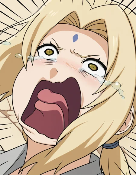 score_9, score_8_up, score_7_up, source_anime, <lora:tsunade-s2-ponyxl-lora-nochekaiser:1>, tsunade, blonde hair, yellow hair, facial mark, forehead mark, long hair, makeup, mature female, brown eyes, parted bangs, twintails, low twintails, large breasts,, <lora:crying-aqua-ponyxl-lora-nochekaiser:1> crying aqua, crying aqua (meme), screaming, crying, crying with eyes open, tears, tongue, open mouth,, ,