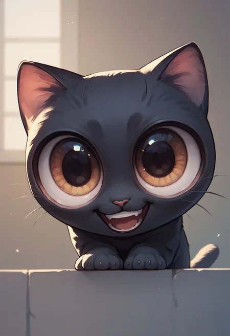 big eyes,
score_9,score_7_up, 
leaning forward, smiling, grin, 
cat, cartoon, feral, open mouth, leaning forward, looking at viewer, black fur, 
score_8_up,score_6_up,score_5_up, source_anime, <lora:big_eyes_v1:1.75>