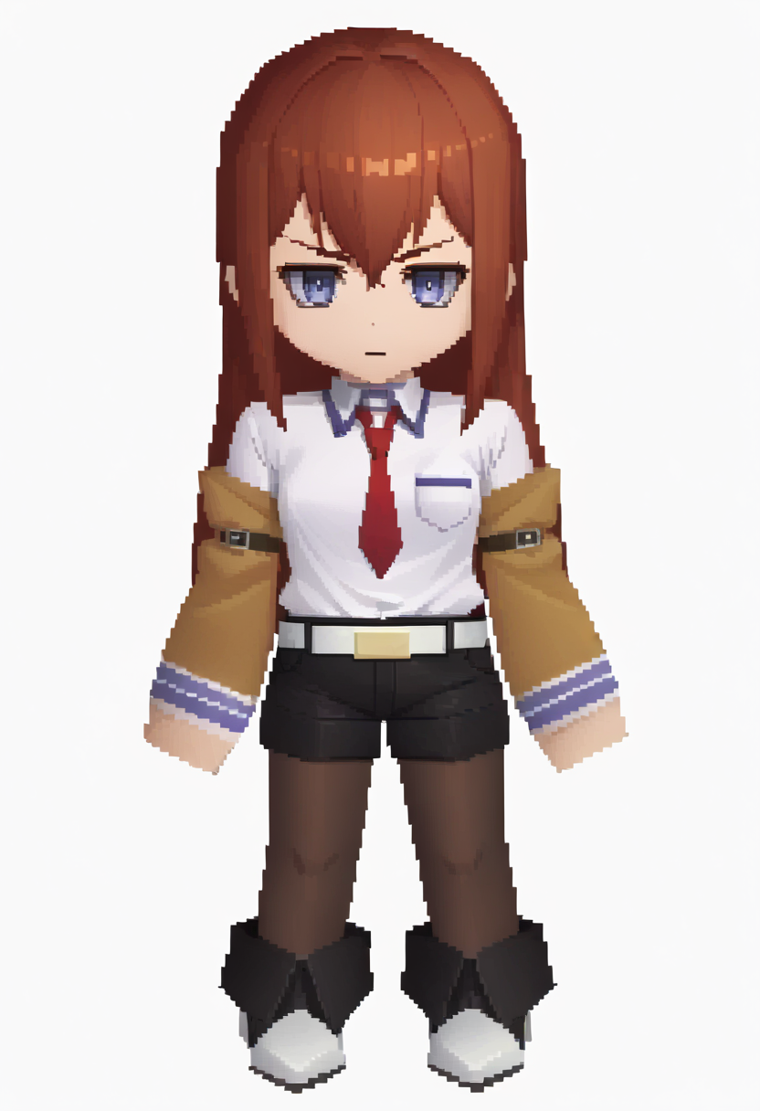 score_9, score_8_up, score_7_up, source_anime BREAK 1girl, solo,
 <lora:zs_FFVIIChibisXL_1:1> ffviichibis, chibi, standing, full body, white background
 <lora:steinsgate_makise_ponyXL:0.9> makise kurisu, red hair, long hair, brown jacket, off shoulder, white shirt, red necktie, black shorts, pantyhose, legwear under shorts, white belt