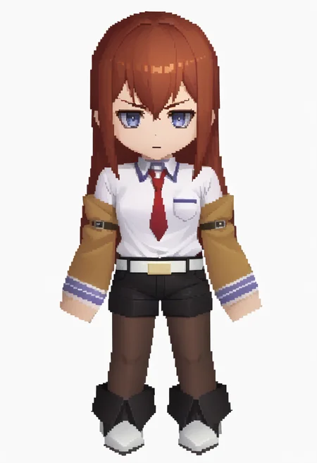 score_9, score_8_up, score_7_up, source_anime BREAK 1girl, solo,
 <lora:zs_FFVIIChibisXL_1:1> ffviichibis, chibi, standing, full body, white background
 <lora:steinsgate_makise_ponyXL:0.9> makise kurisu, red hair, long hair, brown jacket, off shoulder, white shirt, red necktie, black shorts, pantyhose, legwear under shorts, white belt