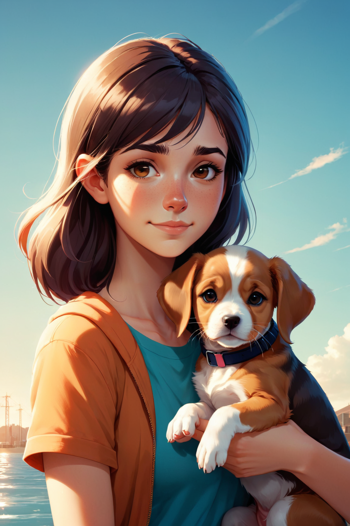 by  Lois van Baarle  and  Emiliano Ponzi  ,   cute 18 year old woman and her puppy    <lora:more_art:0.30><lora:clothing_slider:2.00><lora:great_lighting:1.30><lora:aesthetic:1.15><lora:photorealistic_portrait:1.25><lora:RMSDXL_Enhance:0.45><lora:RMSDXL_Creative:0.35><lora:RMSDXL_Photo:0.45><lora:RMSDXL_Darkness_Cinema:0.50><lora:XDetail_heavy:0.45><lora:perfect_eyes:0.15><lora:perfect_hands:0.15><lora:midjourney:-0.15><lora:looking_at_viewer:0.75><lora:dpo:0.25>