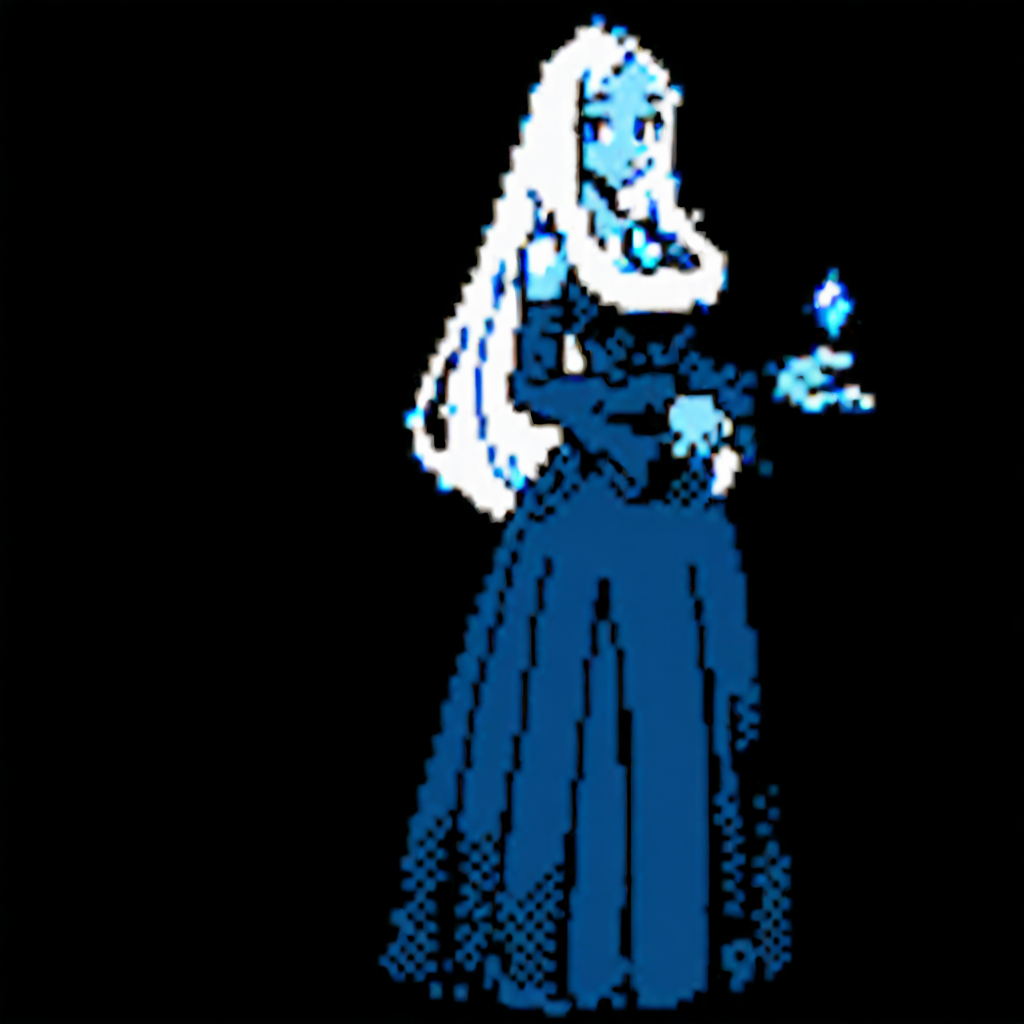 score_9,score_8_up,score_7_up,pixel art,sprite,(solo:1.3),<lora:pkm_gen02_data01_v01:0.8>,gn2pk,best quality,black background,full body,centered,<lora:blue_diamond:0.7>,blue diamond,dress,long hair,blue eyes,blue dress,colored skin,blue skin,long sleeves,blue hair,white hair,detached sleeves,long dress,