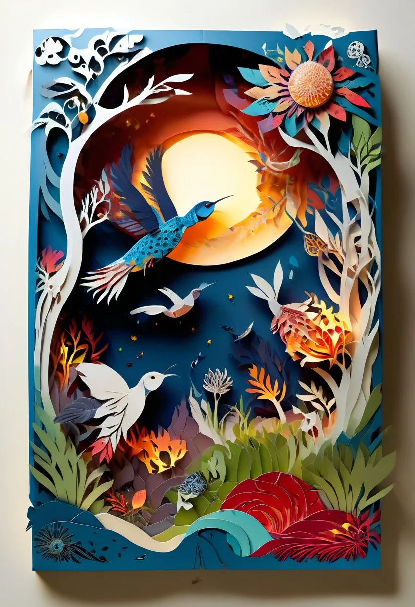 3D papercut shadow box of a parallel universe where animals have evolved to use technology, Patchwork Style, layered, dimensional, depth, silhouette, shadow, handmade, by various contemporary artists.
concept-art, fantasy, epic, majestic, magical, dreamy, perspective, light and shadow, moody, epic,
beautiful, painterly, aesthetic, textural, vivid, vibrant, intricate details, highly detailed, ultra-detailed, absurdres,
aid291, ptchkrawk , Jed-pprct