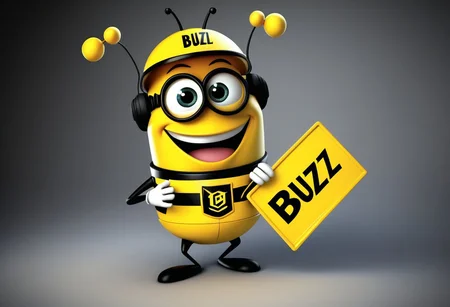 corneo_dva, smiling, inviting, holding sign that says the words Buzz Please!