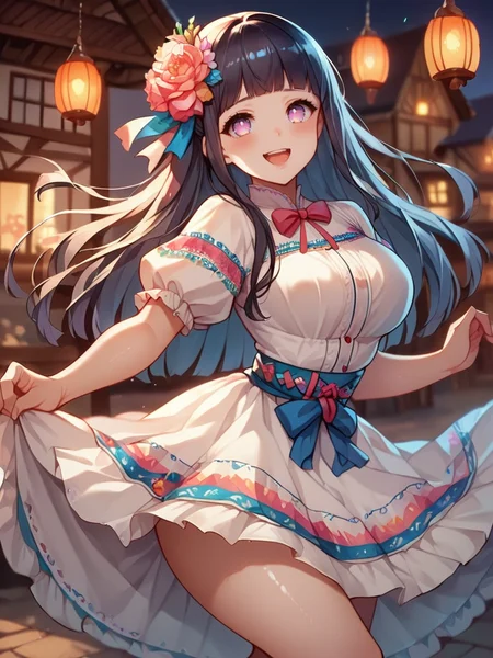 score_9, score_8_up, score_7_up, 1girl, curvy girl, from behind, dress lift, solo focus, looking at viewer, nervous smile, blush, naughty face, cowboy shot, (dynamic pose:1.1), cute, nsfw, room, big breasts, thick thighs, sexy pose, open legs, shiny skin, glowing, town, village, cute pose, open mouth, hyuuga hinata,
<lora:MexicanTraditionalClothes_Concept-10:1> MexClothes, hair ornament, flower, white dress, frills, traditional clothes, ribbon, puffy sleeves, multicolored clothes, colorful clothes,