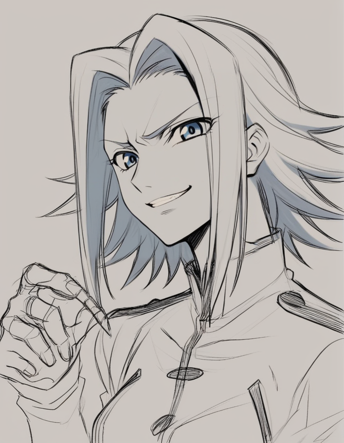 \(Code Geass\) (Kozuki Kallen:1.2) , smirking, (sketch:1.5), greyscale, unfinished drawing, black and white, (hatching:1.3), fanart, BREAK score_9, score_8_up, score_7_up, score_6_up, score_5_up, score_4_up BREAK zPDXLxxx