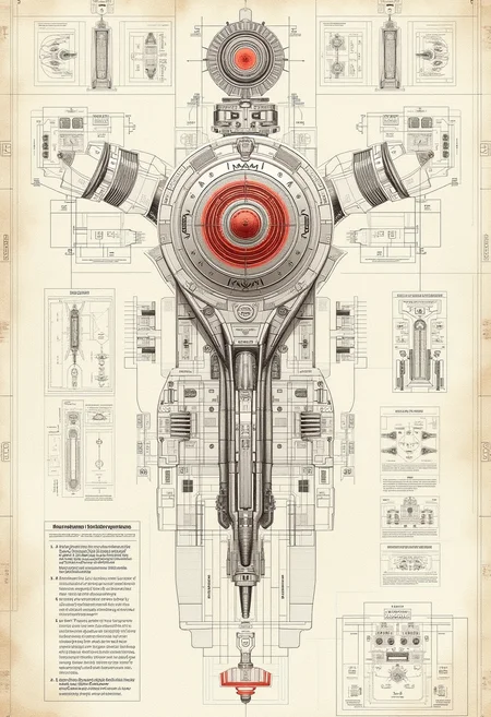 yfg-aarchy A diagram of symmetrical mechanical schematics of a sub-atomic defibrilator