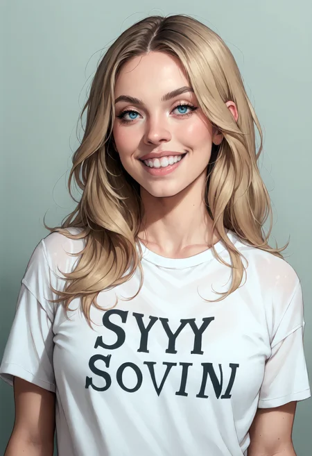 score_9, score_8_up, score_7_up, sy3sw33, long hair, t-shirt, grin, upper body <lora:pony_sy3sw33_v1:0.85>