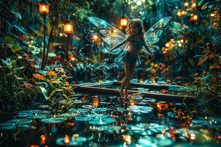 Close up photo of a ((water fairy)) gliding over a pond, reflections in the water, night scene. ral-exposure, in the style of double exposure, neon art nouveau, long exposure, wimmelbilder, layered lines, neonpunk, chiaroscuro, best quality, masterpiece, highres, absurdres, incredibly absurdres, huge filesize, wallpaper, colorful,8K,RAW, Style by J.C. Leyendecker. Canon 5d Mark 4, Kodak Ektar, 35mm,Long_Exposure <lora:ral-exposure-sdxl:0.400000>