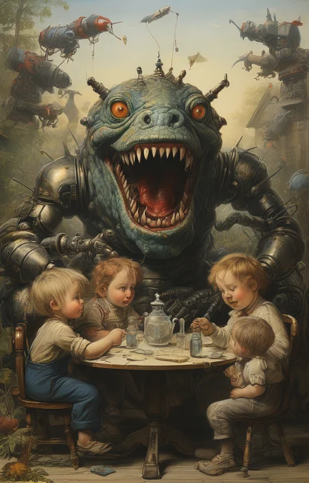 masterpiece,best quality,<lora:tbh274-sdxl:0.9>,illustration,style of Thomas Nast portrait of Housework robots
