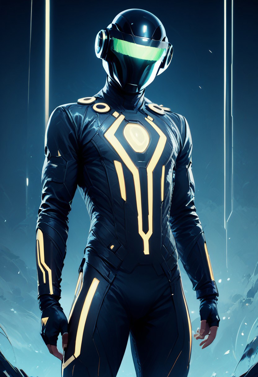 score_9, score_8_up, score_8, medium breasts, (curvy), 
scifi, zzCitronLegacy, solo, gloves, 1boy, standing, male focus, fingerless gloves, bodysuit, glowing, helmet, neon trim, tokusatsu, green visor,
zPDXL, Expressiveh
