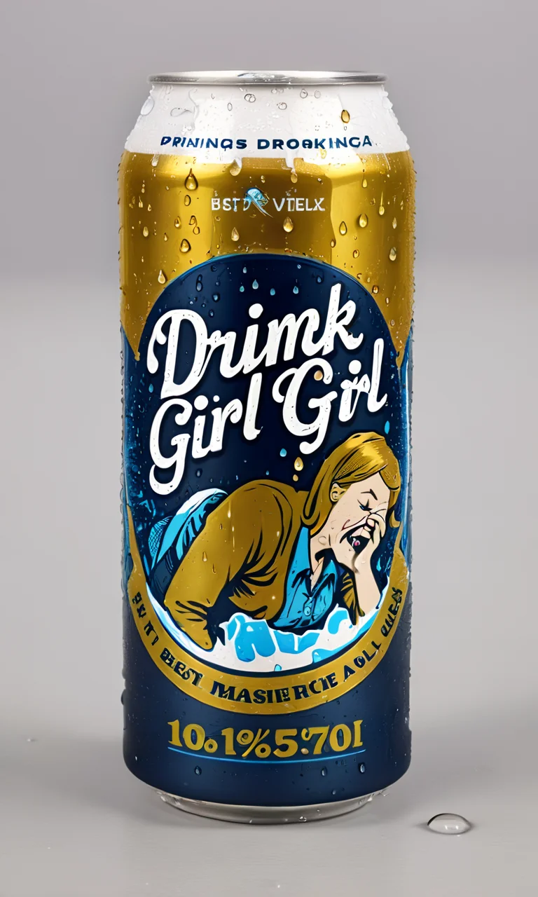 <lora:bevlabsdxl:0.9>,a beer can with a woman puking,  text "Drunk Girl", bevlabsdxl,  best quality, masterpiece, water droplets, logo, fancy beer,