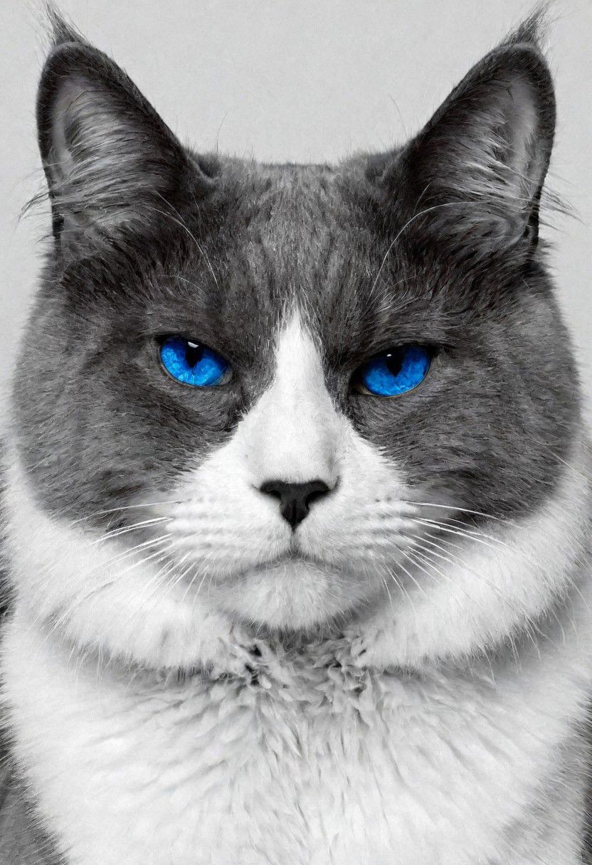 cats face, (Black and white image, blue Accent)