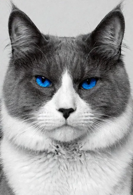 cats face, (Black and white image, blue Accent)