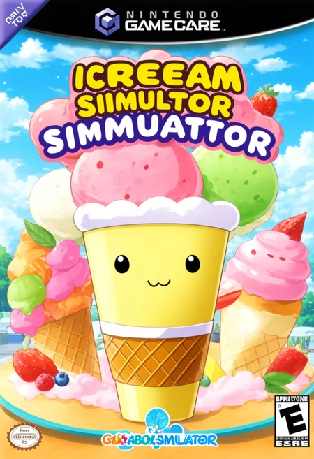 anime artwork <lora:GCNBoxArt:1> GCNBOXART, "icecream simulator", title, food_focus, no_humans, . anime style, key visual, vibrant, studio anime, highly detailed