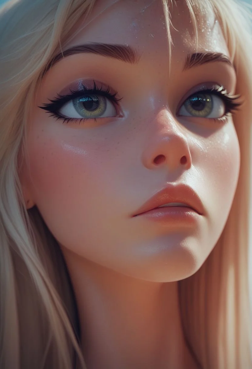 ASCII Busty, (small breasts), macromastia, score_9, score_8_up, score_7_up, score_7, score_6_up, round breasts, round tits), blonde 18yo girl, in the shower, wet hair, close on eyes, perfect eyes, black eyeshadow