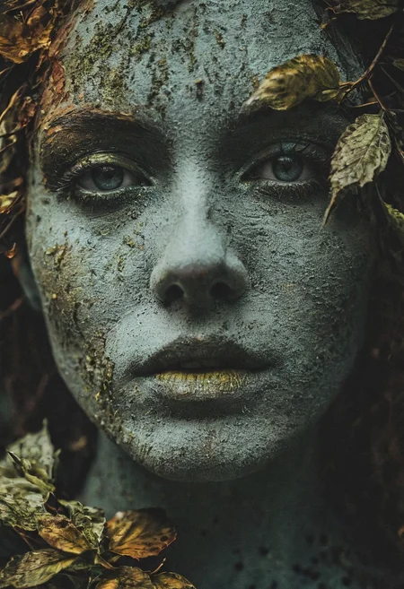 high-contrast palette, subtle grain, timeless feeling, cinematic quality, modern art photograph, dryad, surrealism, highly detailed