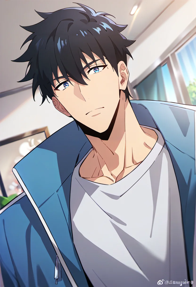 score_9, score_8_up, score_7_up, 1boy, male focus, source_anime, <lora:Sung_Jinwoo:1>, sungjinwoo, black hair, blue eyes, pectorals, jacket, open jacket, indoors, solo, looking at viewer, best quality, amazing quality, best aesthetic, absurdres, year 2023 <lora:smoothanime:1>
