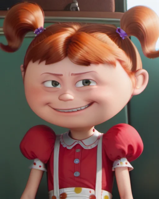 1girl, solo, tinamin2, twintails, smug, looking at viewer, child, puffy sleeves, short sleeves, skirt, short twintails, hair ornament, red shirt, upper body, polka dot, <lora:tinamin2-000009:1>,