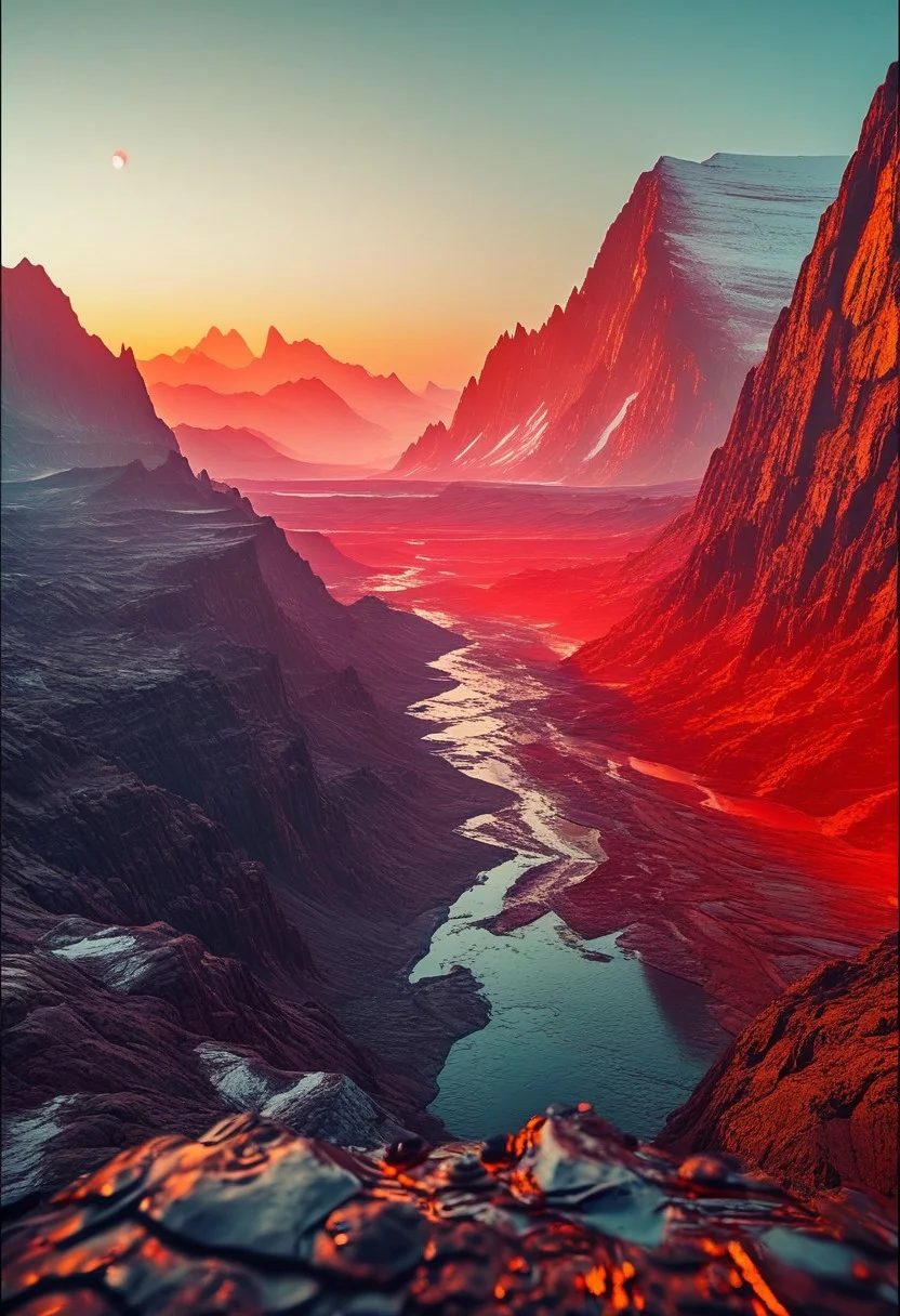 ()Hyoer Realistic:2.0)Polaroid picture
(Cyberpunk future theme:1.97) Photorealistic image of the view from the tallest mountain on Mars, Olympus Mons, at sunrise. Realistic, high-resolution, 8K, cinematic, epic, detailed, intricate, hyper-realistic. Incorporate a vast, barren Martian landscape with towering mountains, deep valleys, and a distant horizon. The sky should be a deep shade of crimson, with a subtle gradient of orange and pink hues. Use a high-angle shot to emphasize the grandeur of the mountain. Canon EOS R3, f/5.6 aperture, 1/125 second shutter speed, ISO 100.