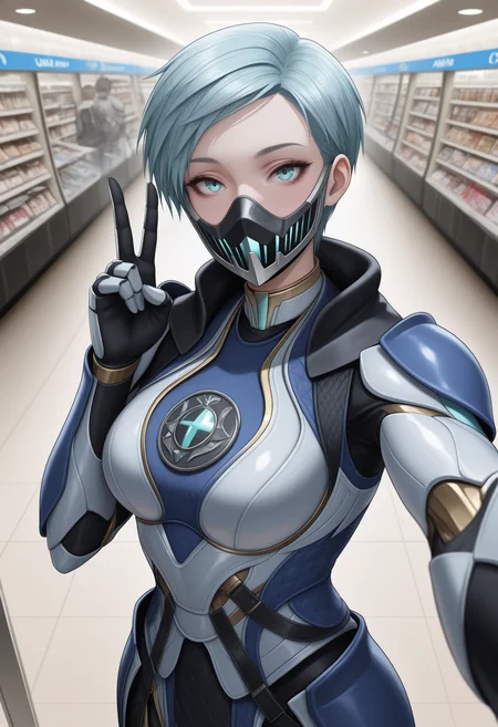 masterpiece, best quality, amazing quality, 1girl, fr0stmk11, <lora:frost_illustrious_byJaneB:1> ,
armor, mall, selfie,