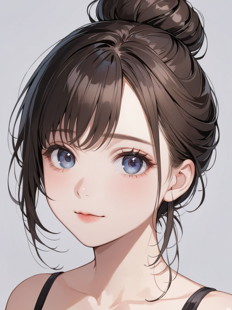 masterpiece,ultra-detailed,best quality,8K,illustration,cute face,clean skin ,shiny hair,girl,ultra-detailed-eyes,simple background, <lora:add-detail-xl:1> <lora:single hair bun_XL_V1.0:1> single hair bun