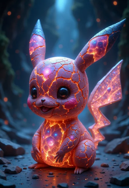glowing galaxy cracks, pikachu