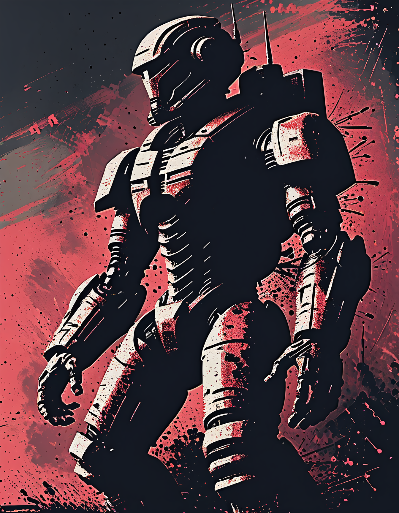 impactful paint of a giant humanoid robot, highly detailed, professional painterly, high contrast, oversaturated, deep blacks, painterly, color splashing, 4k, uhd, masterpiece