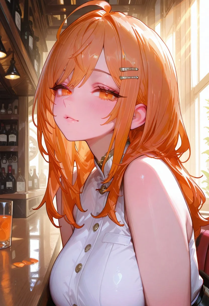 gorgeous girl, kawaii girl, cute face, masterpiece, best quality, very awa, absurdres, 748cmstyle, usnr, masterpiece, best quality, Good quality, very aesthetic, absurdres, newest, light rays, looking at viewer, direct mesmerizing gaze, gradient color, erotic,
BREAK,
ultra-detailed, 8K, <lora:add-detail-xl:-1.5>, illustration, CG, ultra-detailed-eyes, detailed background, ambient occlusion, raytracing, soft lighting, absolutely eye-catching, intricate cinematic background, (beautiful face), eyelashes, erotic, looking seductive, coy. dynamic action image, detailed face, detailed eyes,
BREAK,
(sexy, slutty, hot, aroused),
BREAK,
Hololive_Ririkarika, long hair, hairclip, orange hair, multicolored hair, orange eyes, large breasts, ahoge, 1 girl, bar, view from the side, flushed face, blushed, looking at viewer