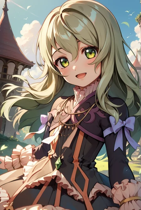 score_9, score_8_up, score_7_up, very aesthetic, source_anime, detailed, high quality, beautiful, masterpiece, detailed eyes,
village,
<lora:lightXL:0.8>
cowboy shot, upper body,
flat chest,
light smile, open mouth, blush
<lora:elizeX1_autismConfetti_v02:1>elize lutus, green hair, green eyes, long hair, dress, frills, ribbon, thigh boots, thighhighs,, zPDXL