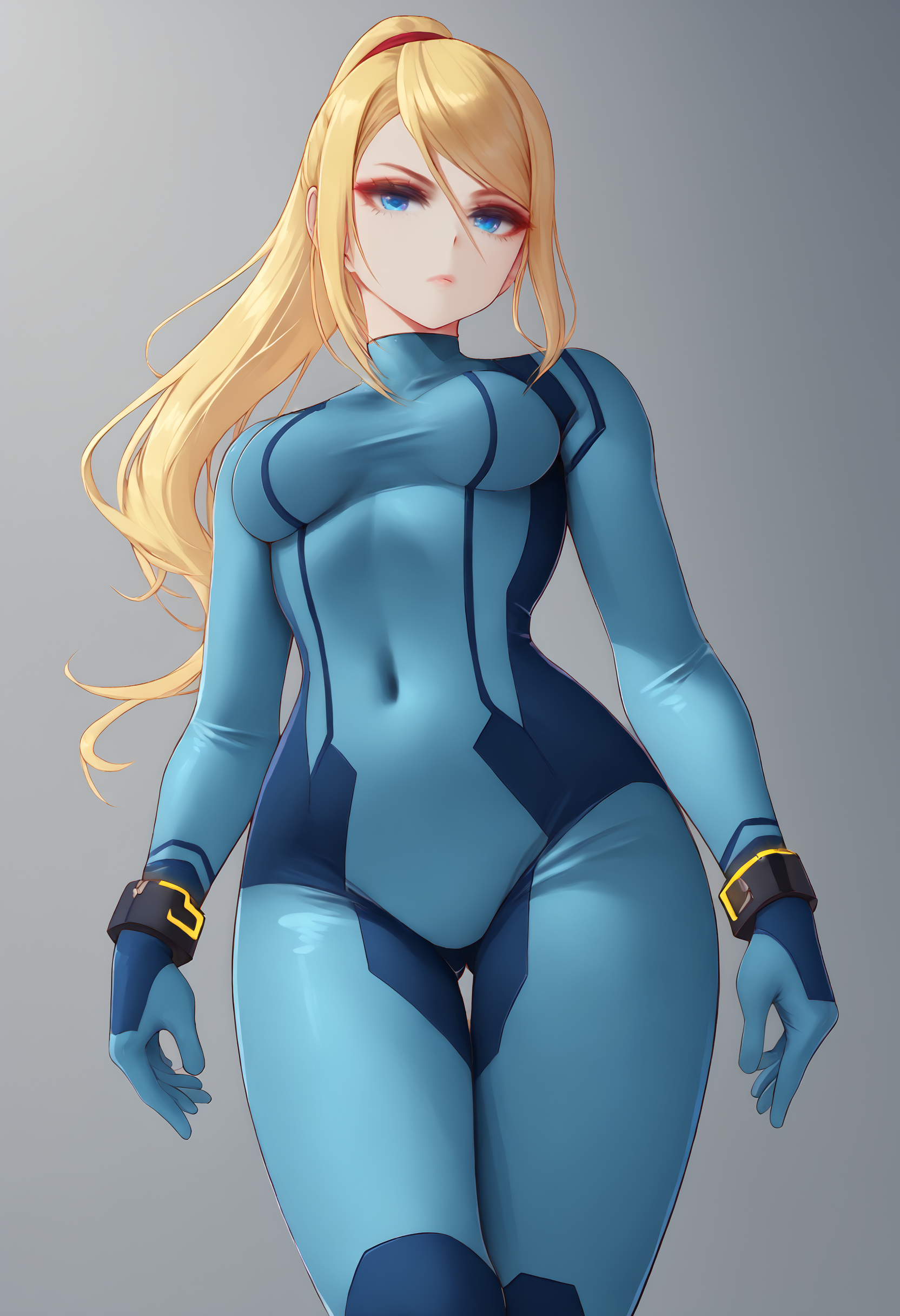 core_9, score_8_up, score_8, <lora:pony_good_hands:1> good_hands, <lora:Melowh - Style:1>, melowh, beautiful ultra detailed eyes, expressionless, long and slender body, beautiful curves, petite, ((large perfect teardrop breasts)), petite body, petite body, beautiful curves, long hair, <lora:SSB4_Zero_Suit_Samus_-_PonyXL:1> PonySamus, ponytail, bangs, turtleneck, zero suit, bodysuit, skin tight, gloves, bracelet, muscular, blue eyes, heels, looking at viewer, from below,