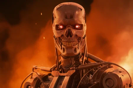 T800_Endo, Terminator robot, score_9, score_8_up, score_7_up, (source_IRL, source_movie), cinematic, realistic, masterpiece, high quality, highres RAW photo, ((close-up shot))
a T800_Endo Terminator Robot with glowing red eyes, he is made of metal, <lora:T800_Endo_Terminator_Pony_v1:1>
(standing in flames)
black background, in flames, fire, fflames and fire everywhere, there is so much fire
dynamic lighting, highly detailed, intricate details