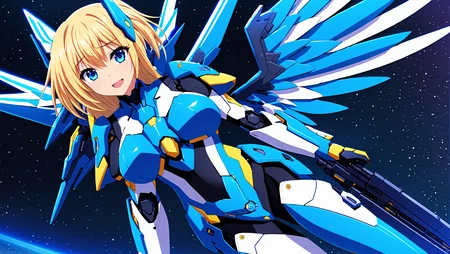 masterpiece, best quality,
<lora:heronever_astel.sdxl.v1:1>
aster, 1girl, solo, looking at viewer, smile, open mouth, bangs, blue eyes, wings, bodysuit, mecha musume
